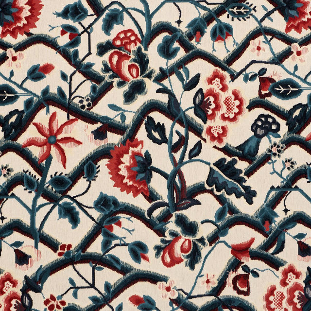 Schumacher Jacobean Garden Velvet Cinnabar & Peacock Fabric