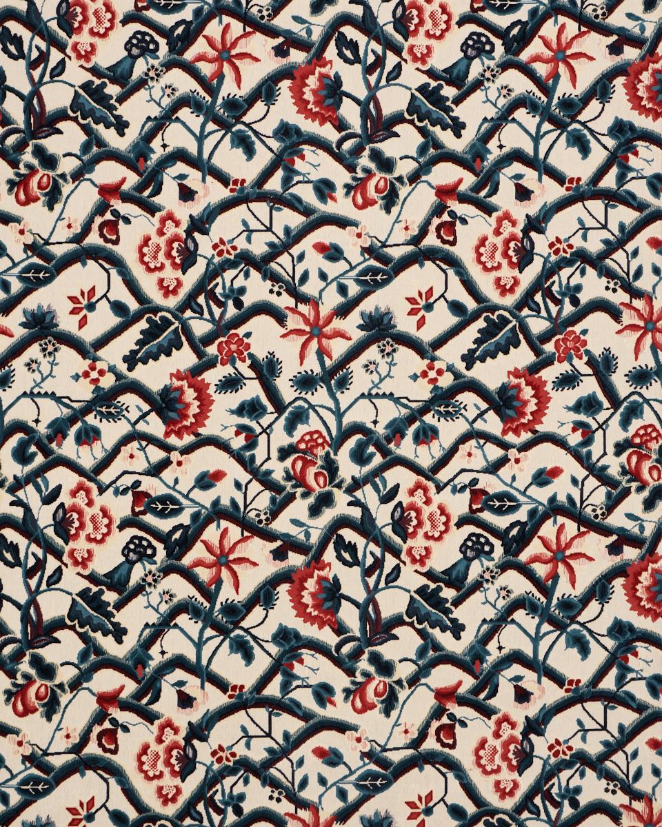 Schumacher Jacobean Garden Velvet Cinnabar & Peacock Fabric