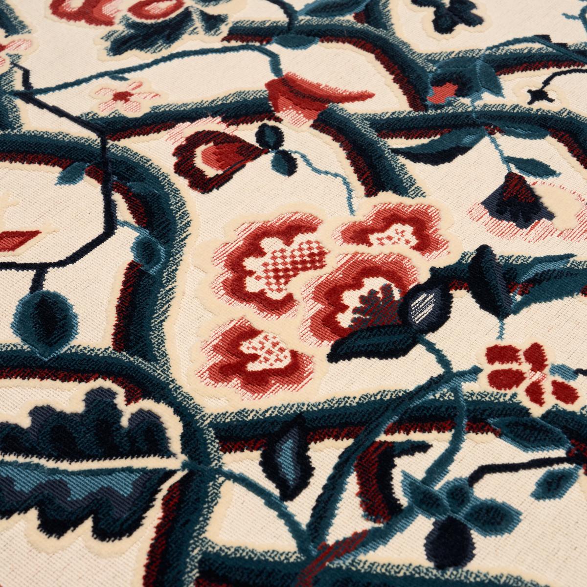 Schumacher Jacobean Garden Velvet Cinnabar & Peacock Fabric