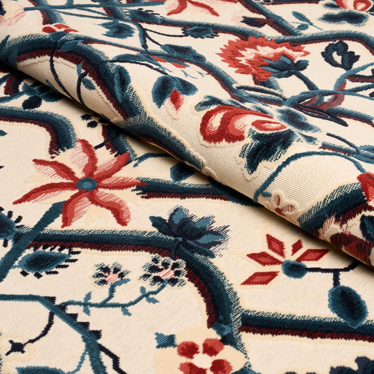 Schumacher Jacobean Garden Velvet Cinnabar & Peacock Fabric