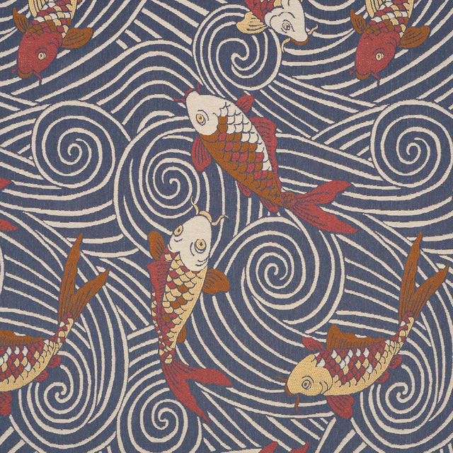 Schumacher Koi Fish Indigo Fabric
