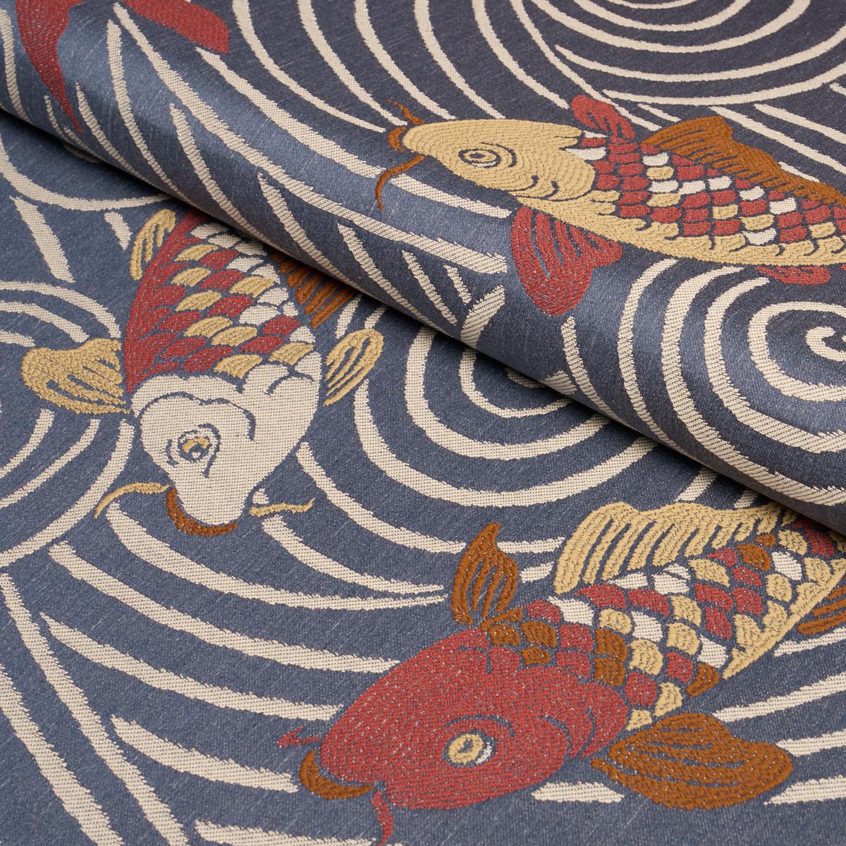 Schumacher Koi Fish Indigo Fabric
