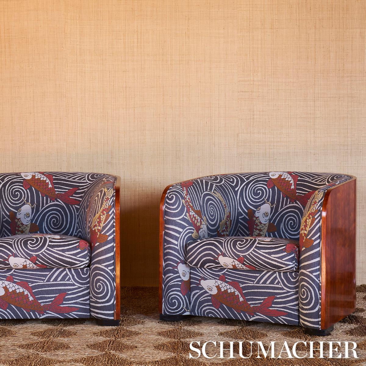 Schumacher Koi Fish Indigo Fabric