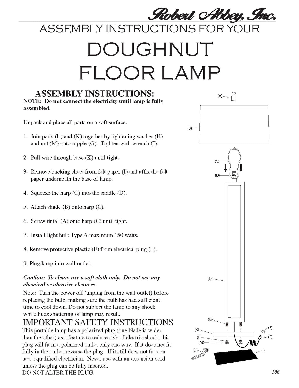 Robert Abbey (108G) 14" x 59.75" DOUGHNUT FLOOR LAMP
