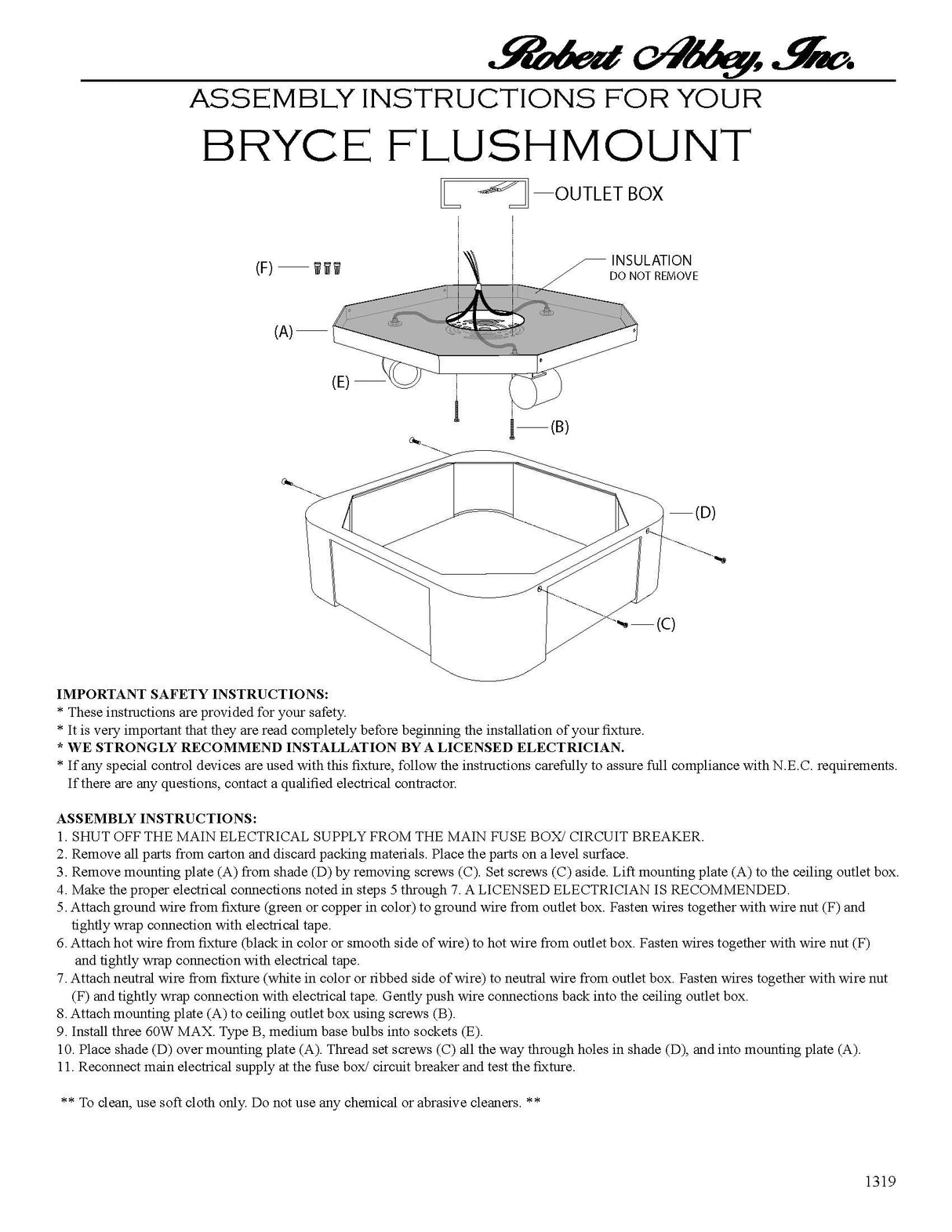 Robert Abbey (1319) 14" x 4" BRYCE FLUSHMOUNT