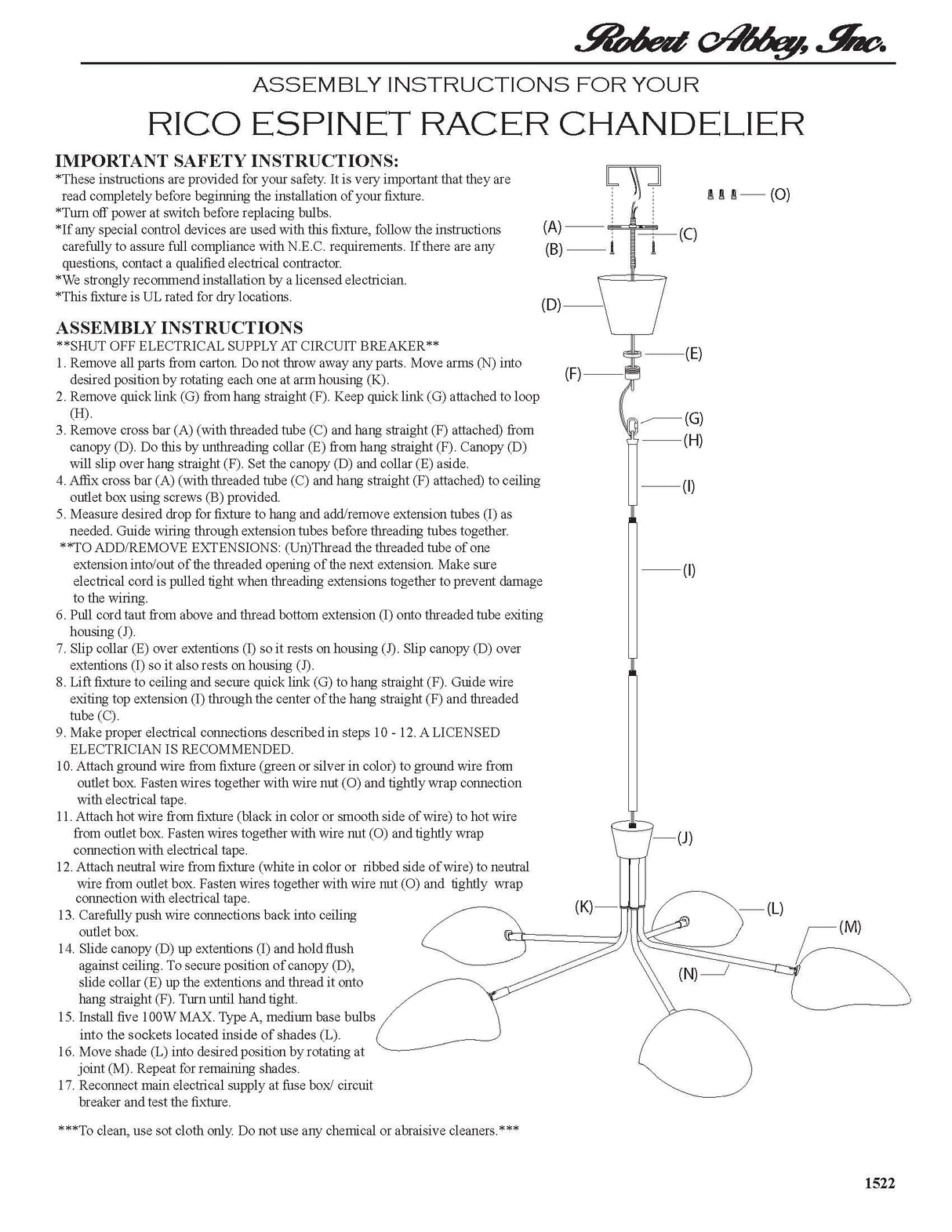 Robert Abbey (1522) 50" x 14.75" RICO ESPINET RACER CHANDELIER