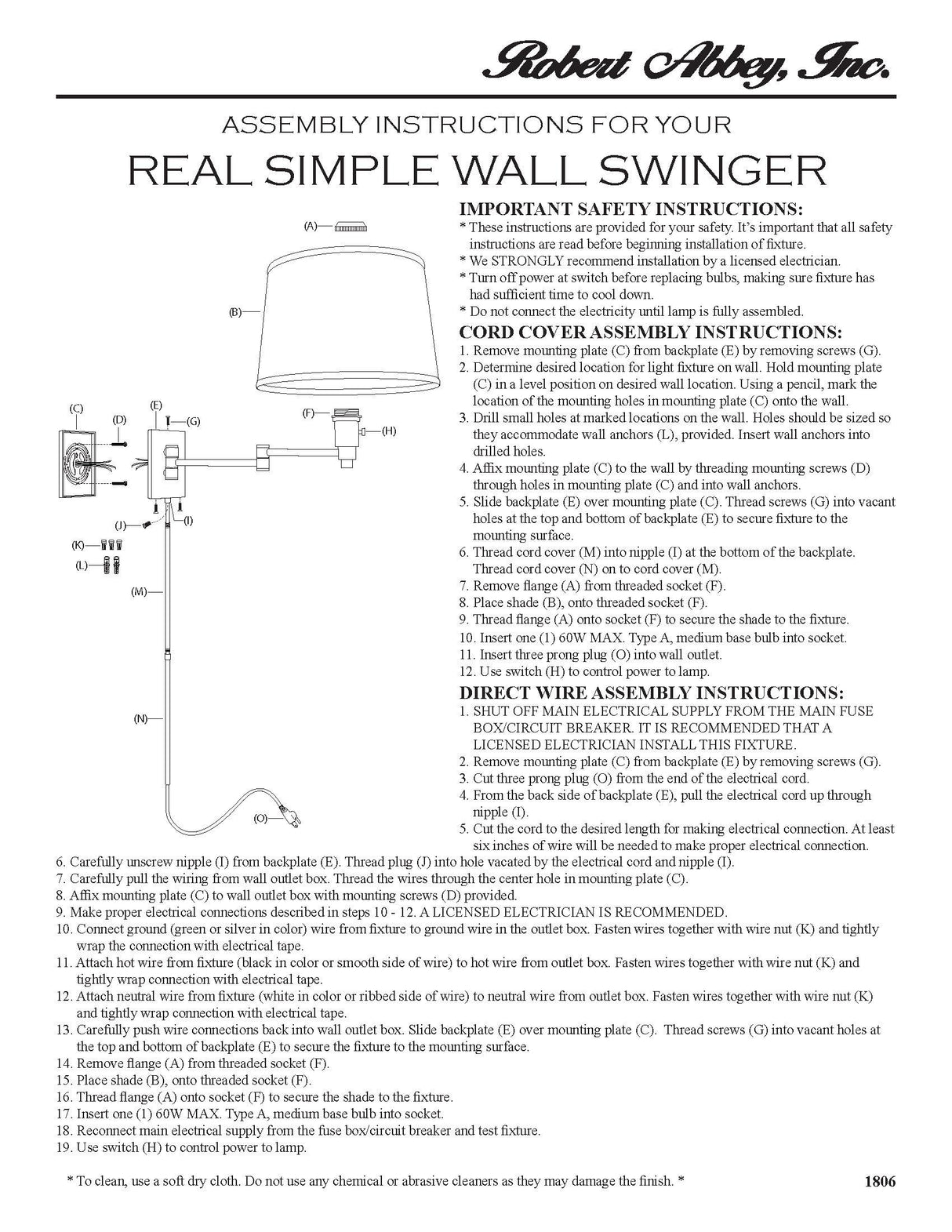Robert Abbey (1806) 4.63" x 11" REAL SIMPLE WALL SWINGER