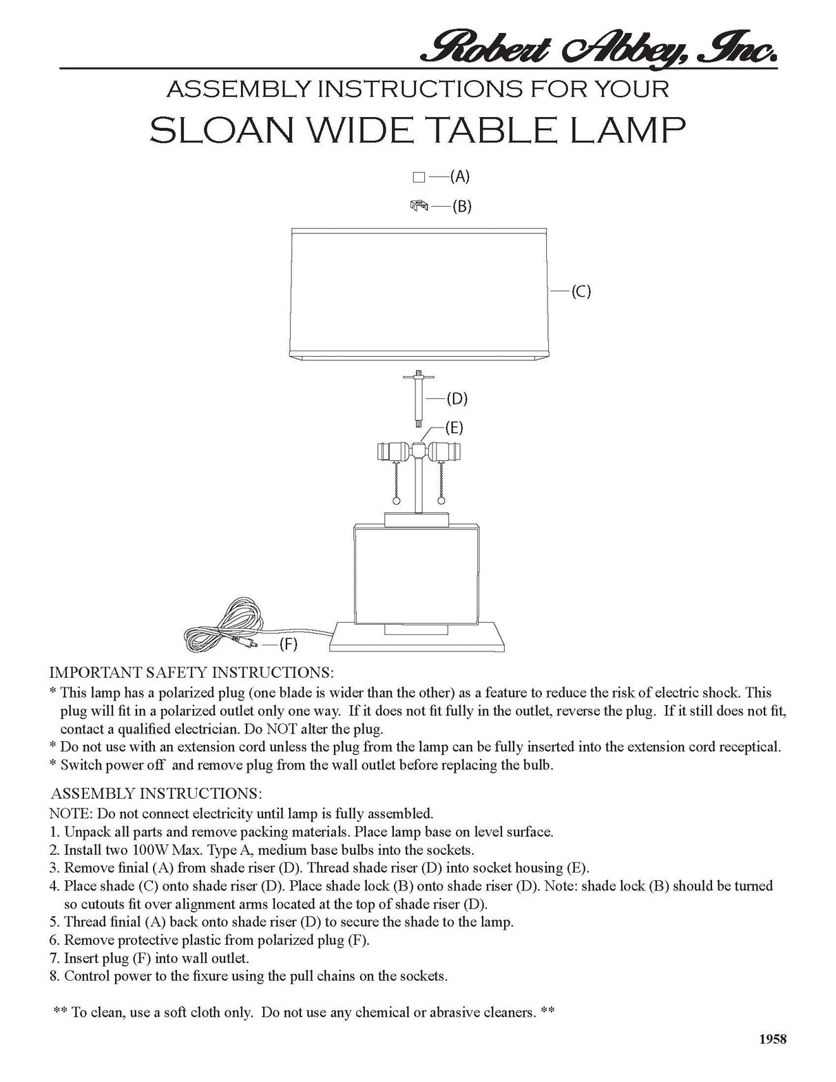 Robert Abbey (1958B) 9.75" x 19.25" SLOAN TABLE LAMP