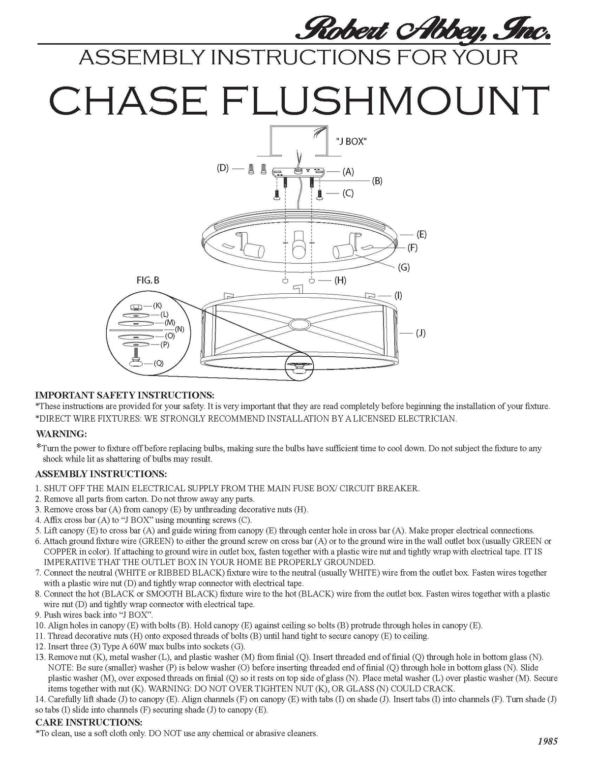 Robert Abbey (1985) 15" x 6.25" CHASE FLUSHMOUNT
