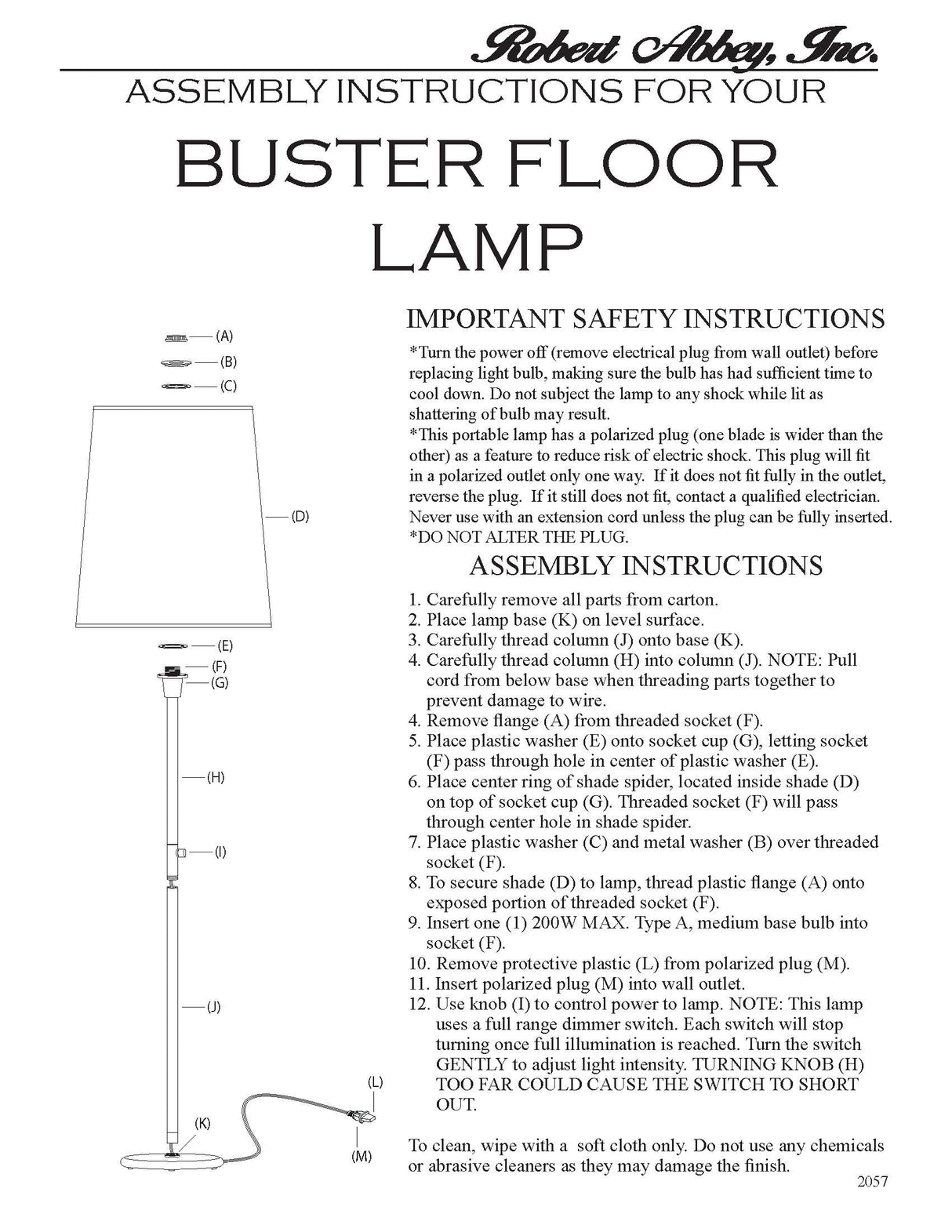 Robert Abbey (2057W) 12" x 79.5" RICO ESPINET BUSTER FLOOR LAMP