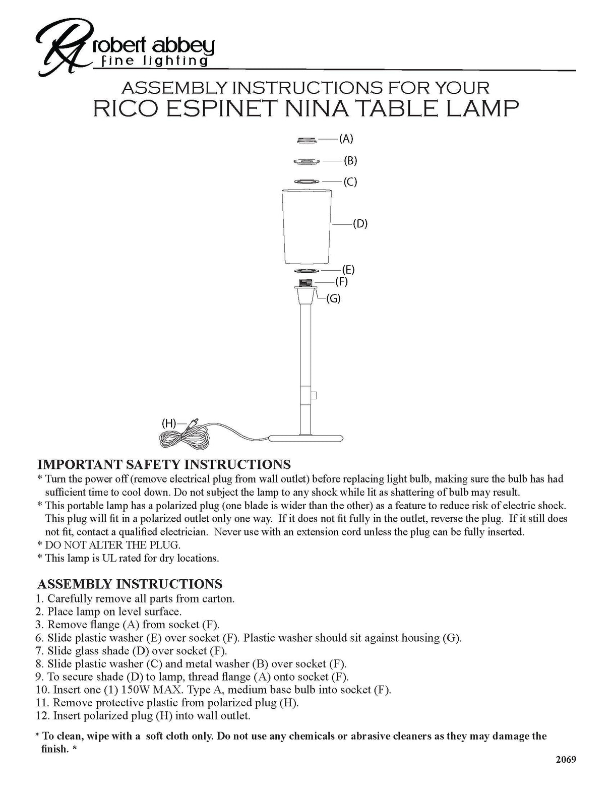 Robert Abbey (2069) 8.88" x 28.25" RICO ESPINET NINA TABLE LAMP