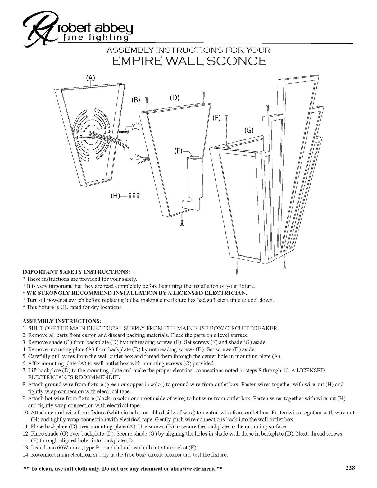 Robert Abbey (228) 7" x 11" EMPIRE WALL SCONCE