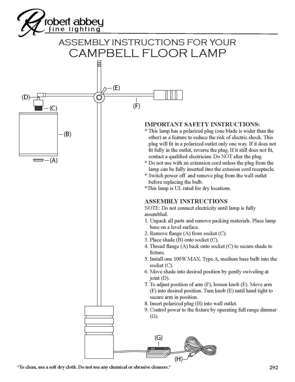 Robert Abbey (292) 8" x 62.38" CAMPBELL FLOOR LAMP