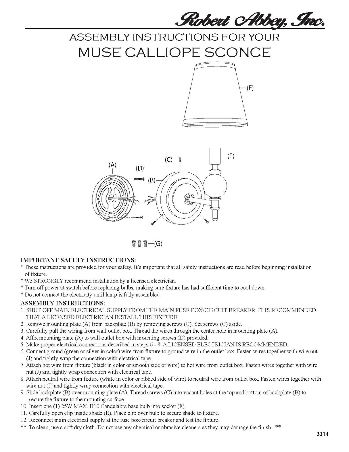 Robert Abbey (3314) 5" x 12" THE MUSES WALL SCONCE