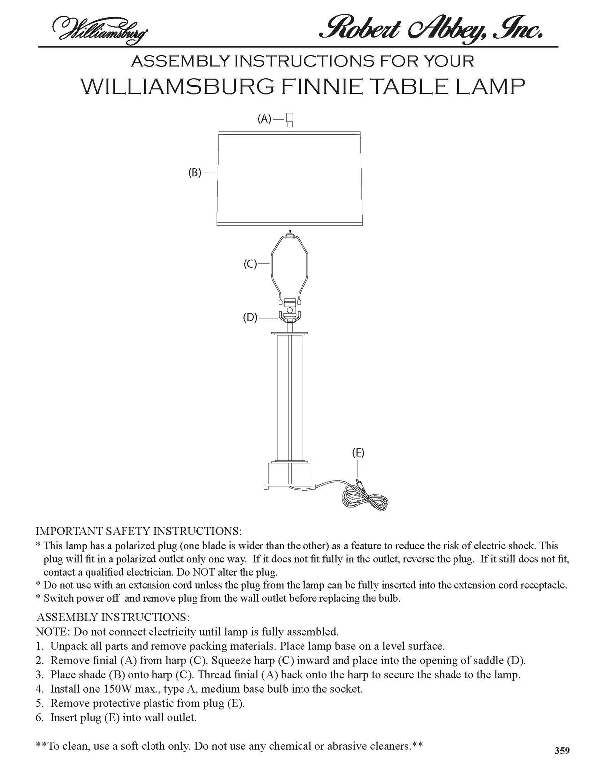 Robert Abbey (359) 6" x 31.38" WILLIAMSBURG FINNIE TABLE LAMP