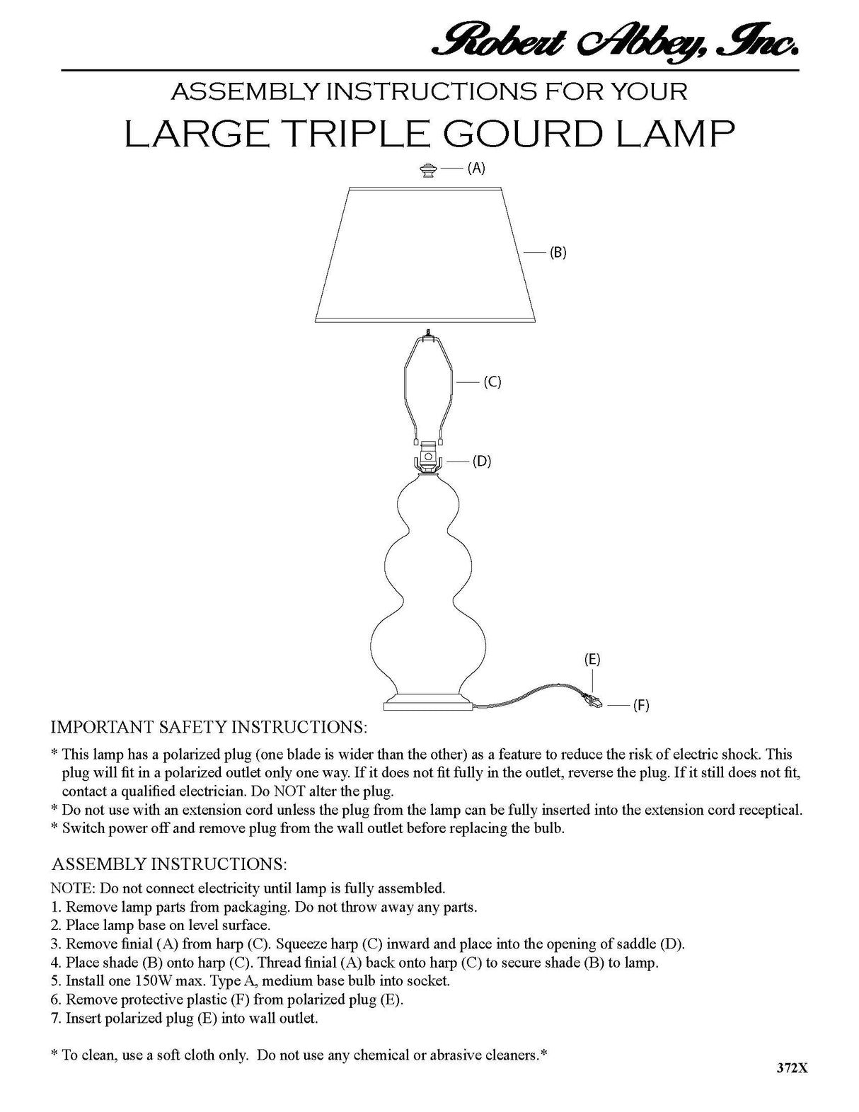 Robert Abbey (364X) 10" x 32.75" TRIPLE GOURD TABLE LAMP