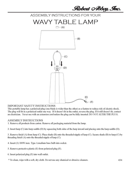 Robert Abbey (434) 7.75" x 26.25" WAVY TABLE LAMP