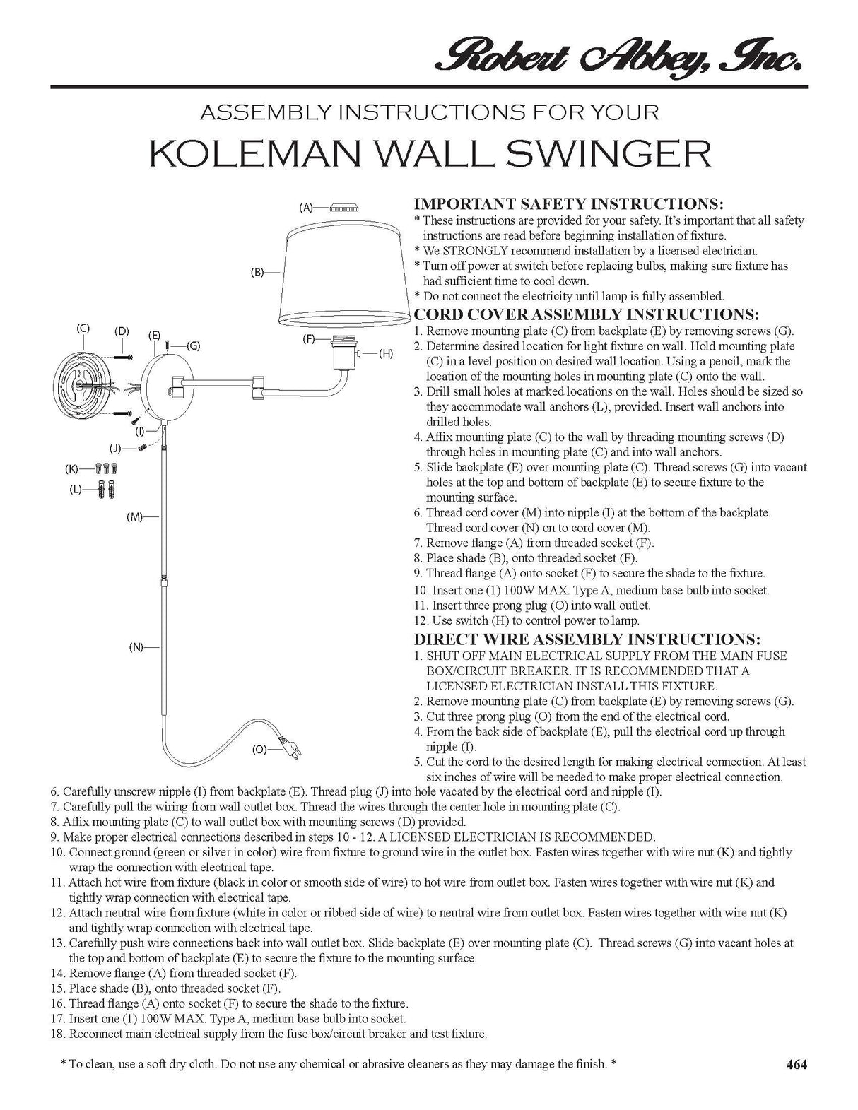 Robert Abbey (464) 5" x 13.63" KOLEMAN WALL SWINGER