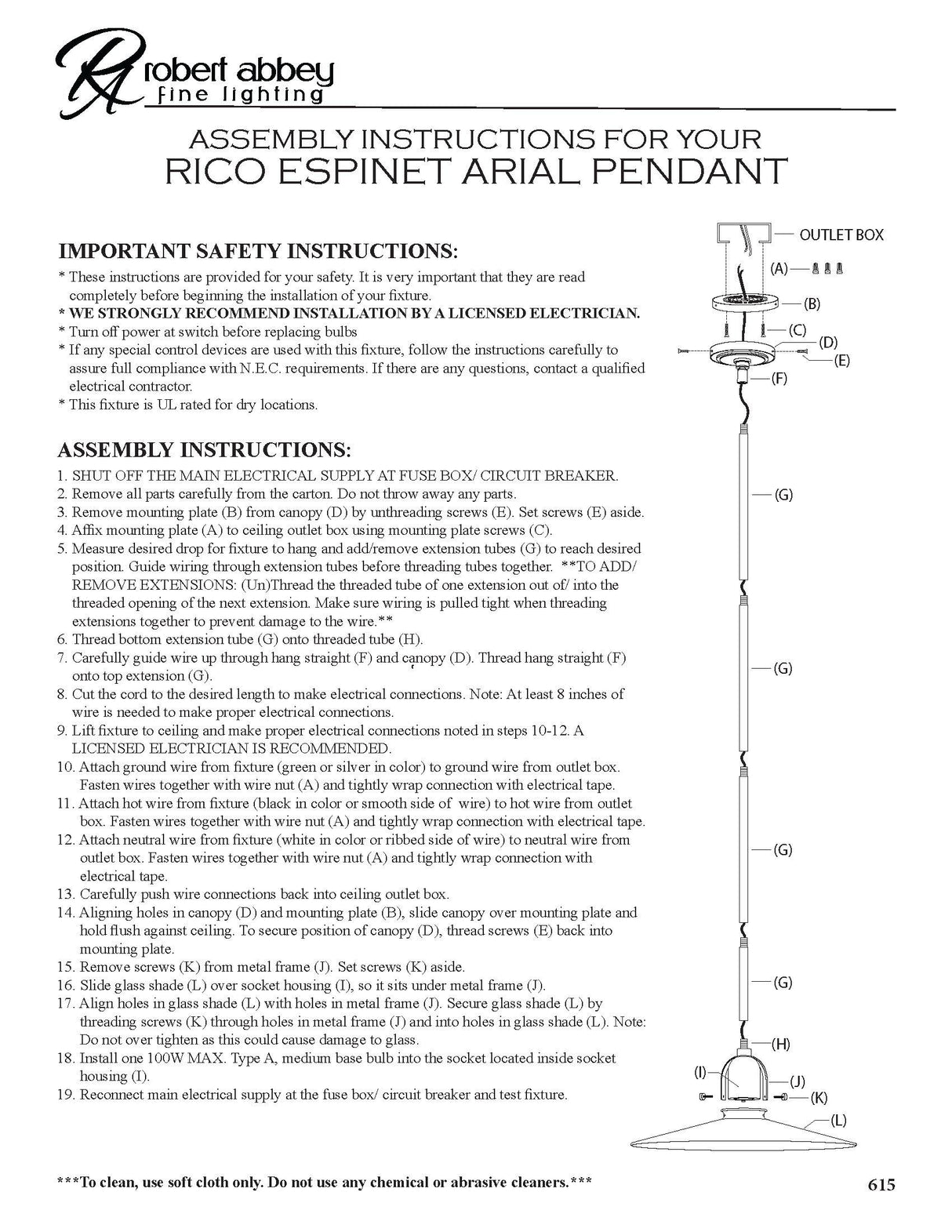 Robert Abbey (615) 15.88" x 5.75" RICO ESPINET ARIAL PENDANT