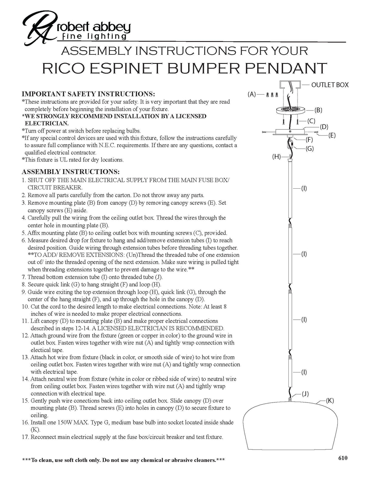 Robert Abbey (610) 18.38" x 9" RICO ESPINET BUMPER PENDANT