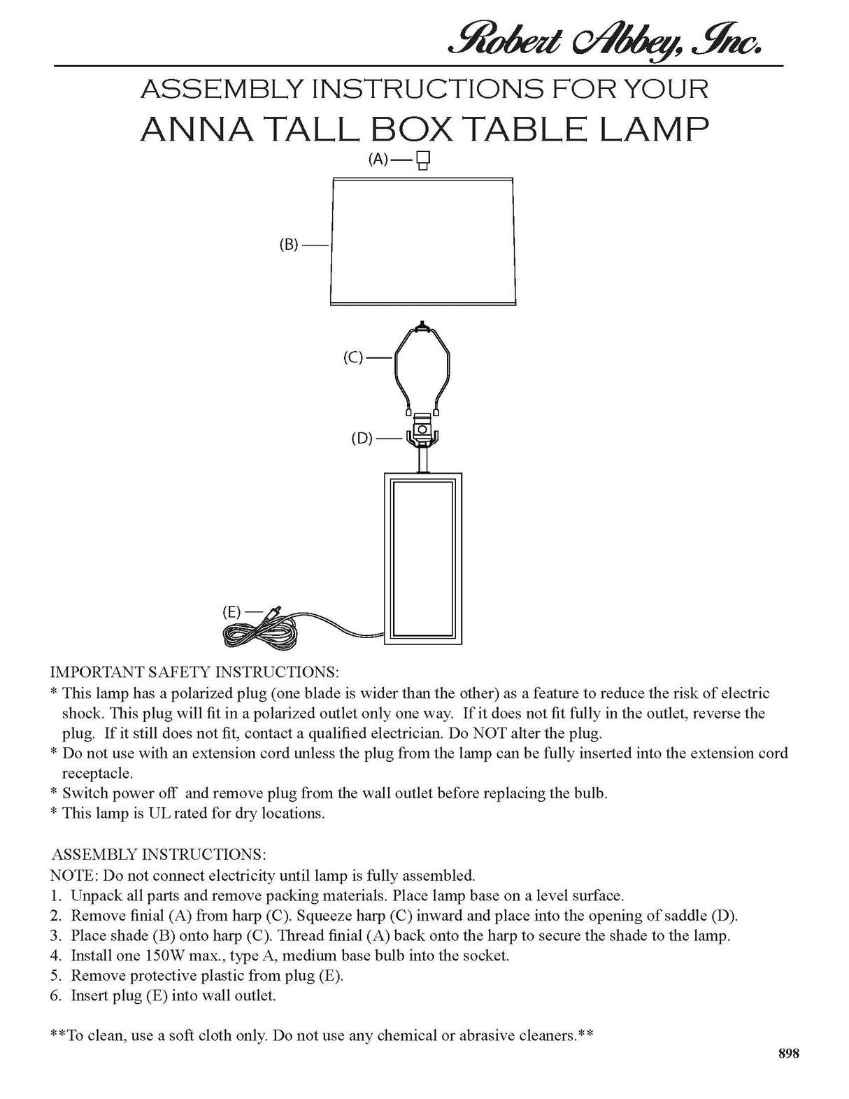 Robert Abbey (898) 6.25" x 28.75" ANNA TABLE LAMP