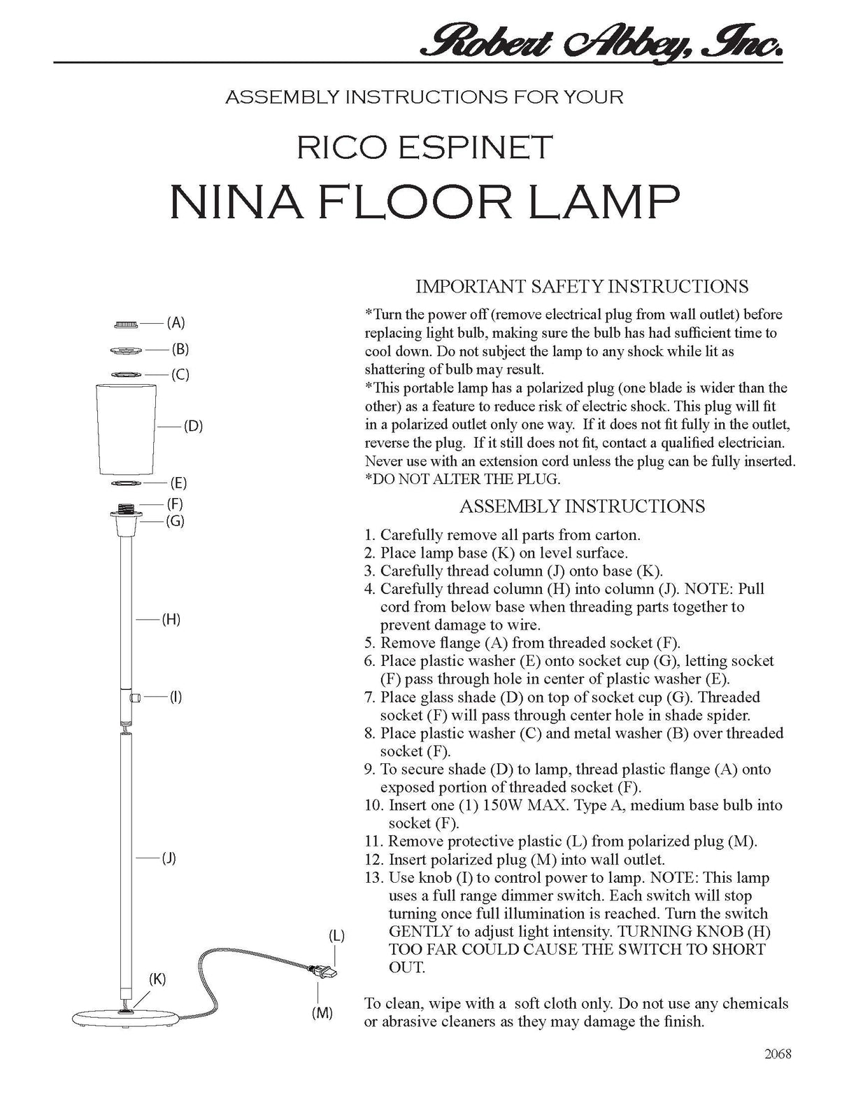 Robert Abbey (B2068) 12" x 70.5" RICO ESPINET NINA TORCHIERE