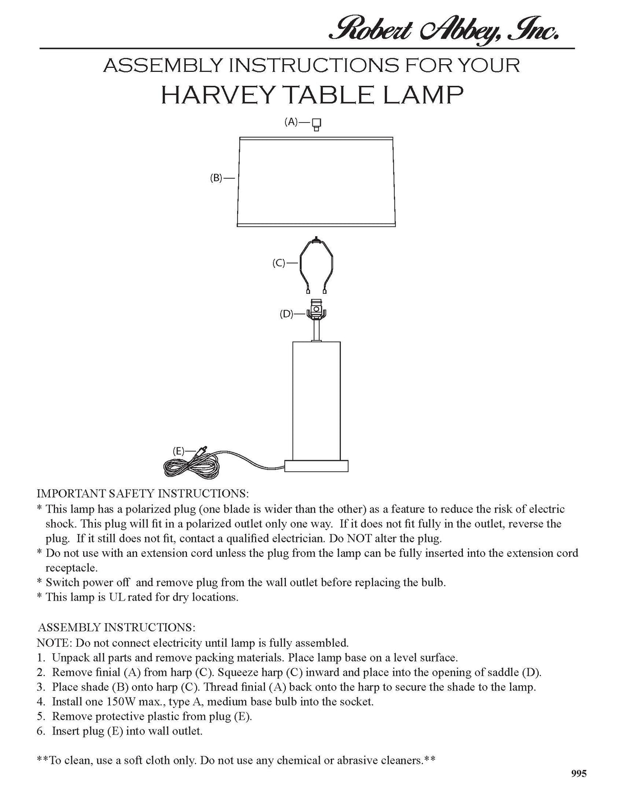 Robert Abbey (BB995) 6.25" x 33" HARVEY TABLE LAMP