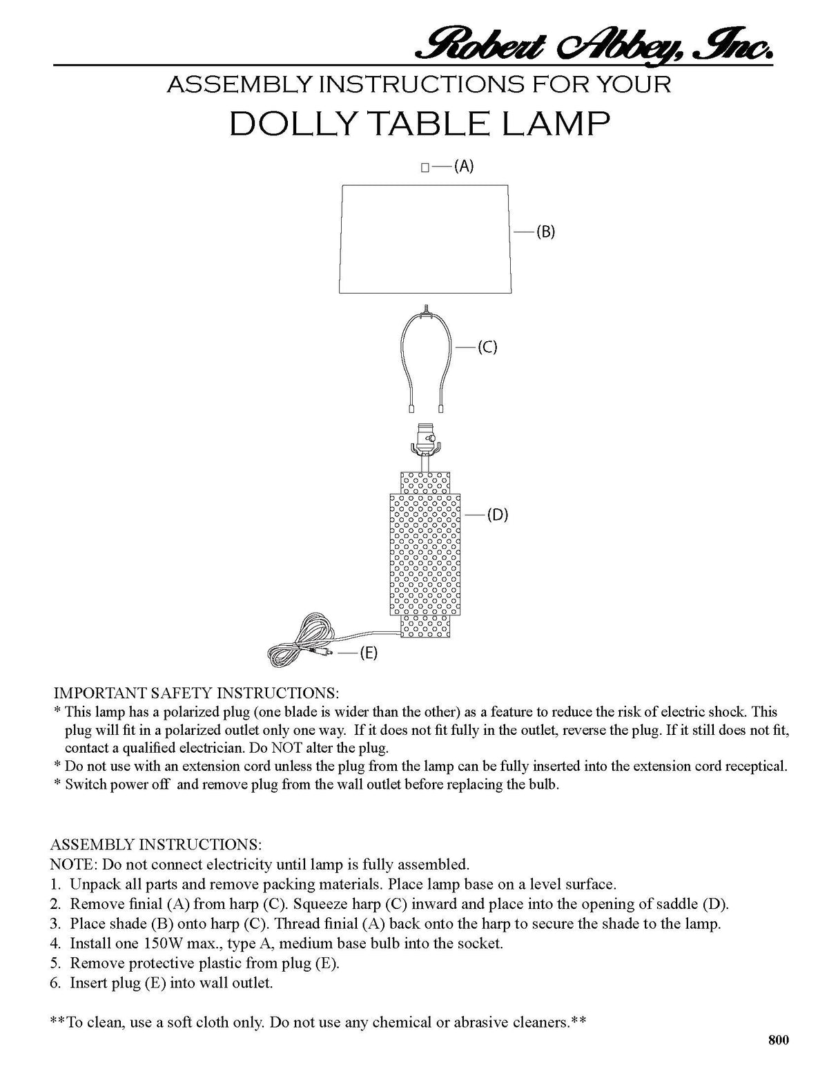 Robert Abbey (BN800) 6.63" x 27.5" DOLLY TABLE LAMP