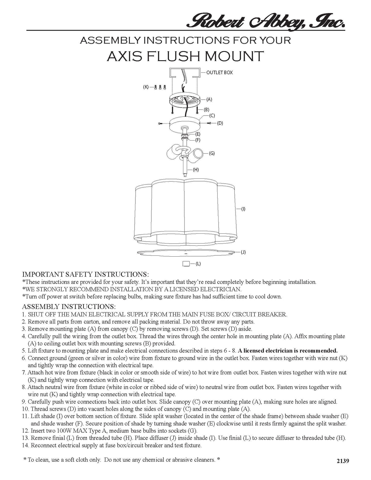 Robert Abbey (D2139) 16" x 9.75" AXIS FLUSHMOUNT