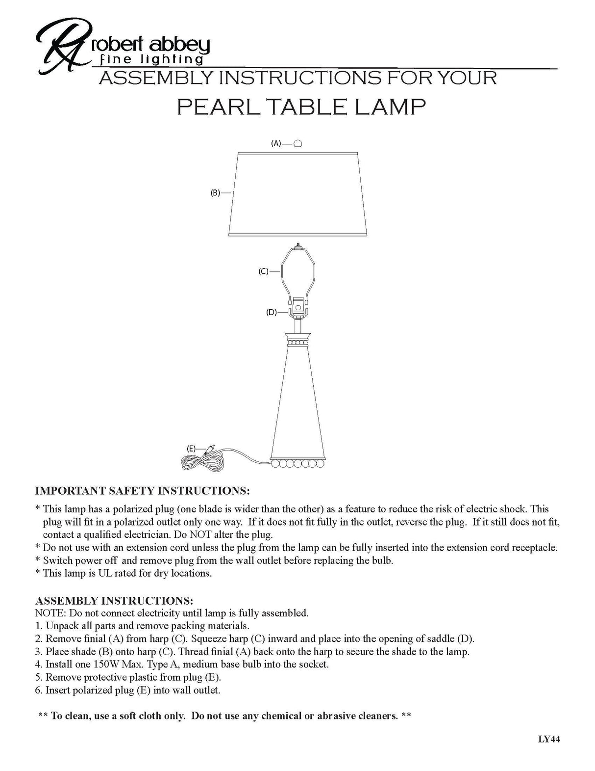 Robert Abbey (MB45) 7.25" x 29.38" PEARL TABLE LAMP