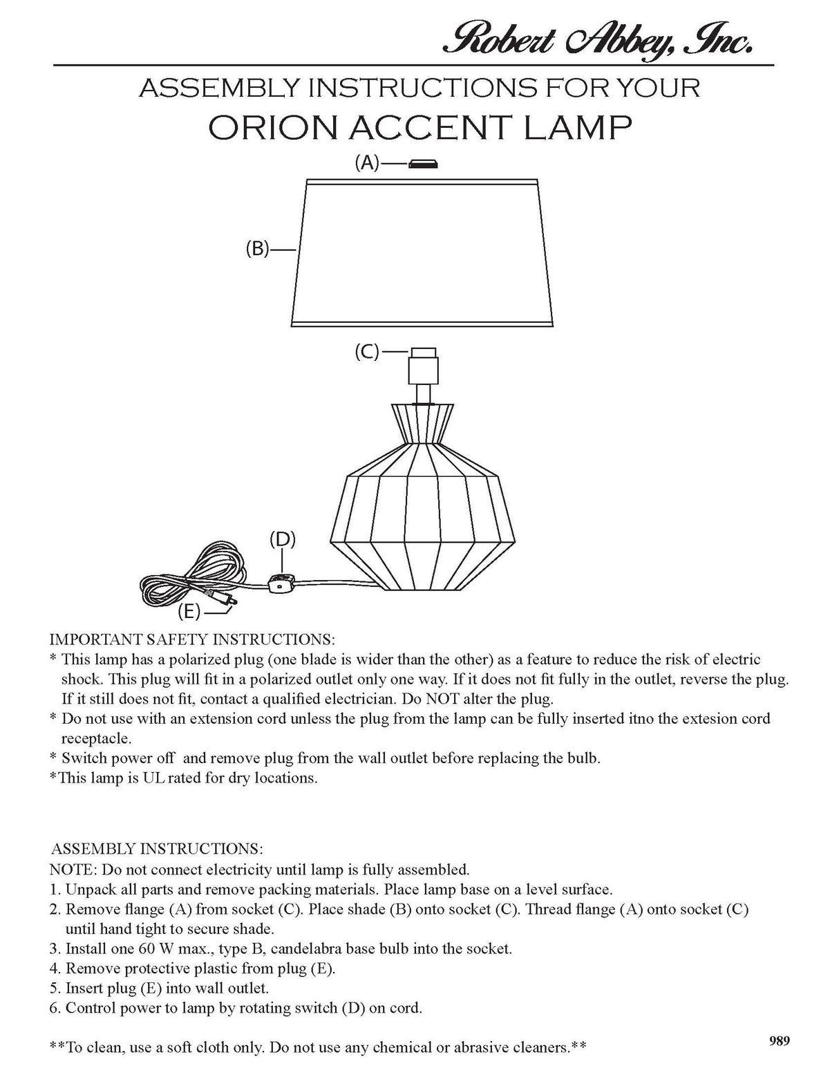 Robert Abbey (MMB18) 8.75" x 17.63" ORION ACCENT LAMP