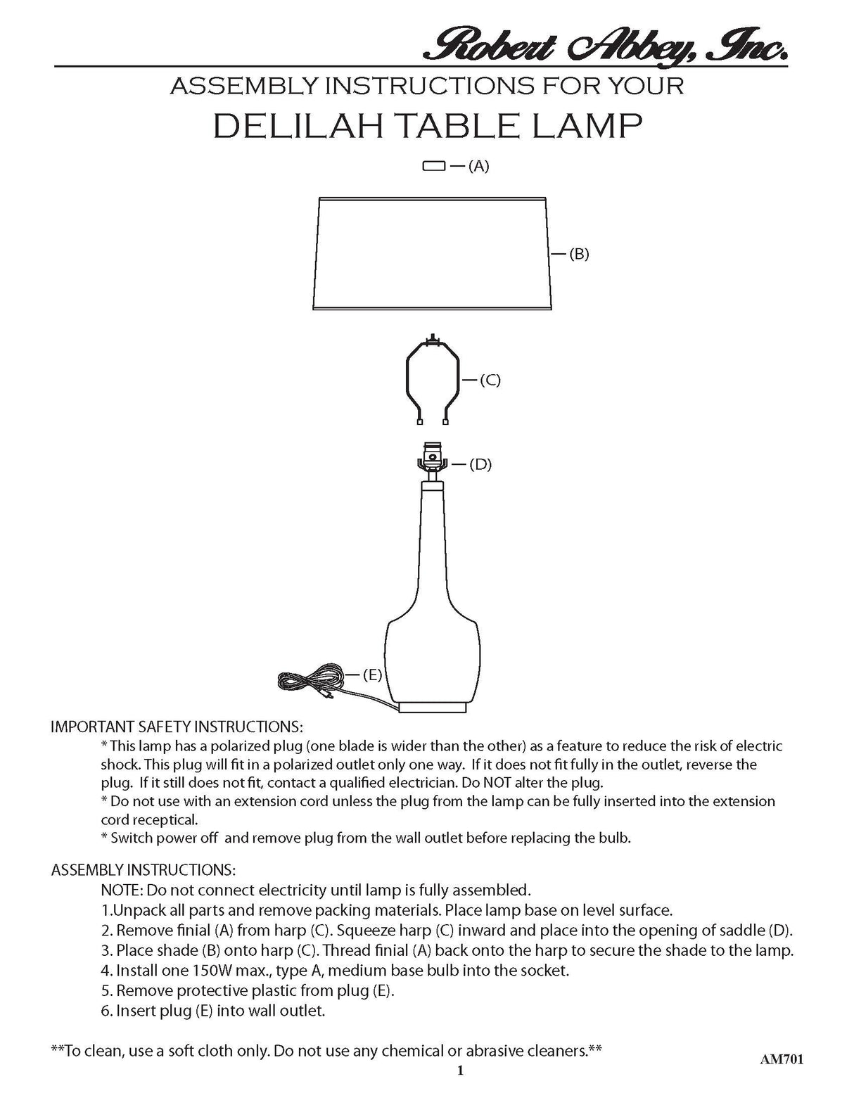 Robert Abbey (MMB70) 8" x 34.31" DELILAH TABLE LAMP