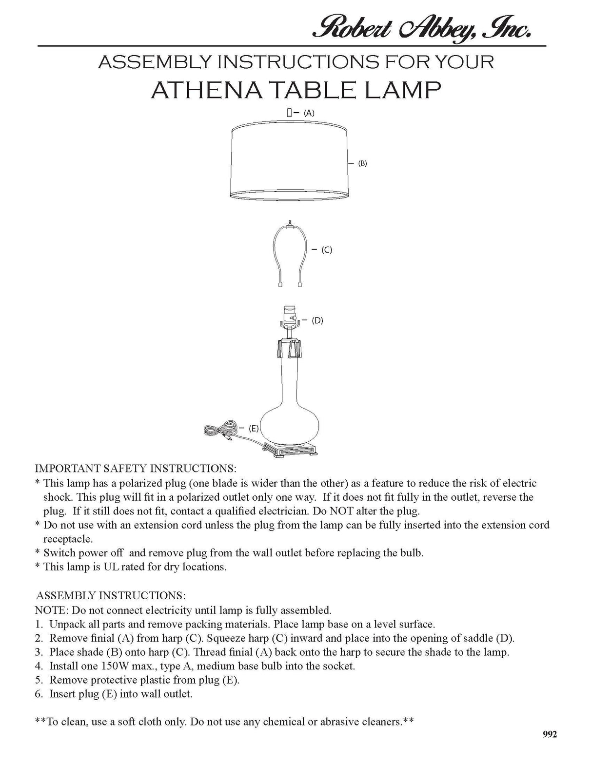 Robert Abbey (OS992) 9" x 31.63" ATHENA TABLE LAMP