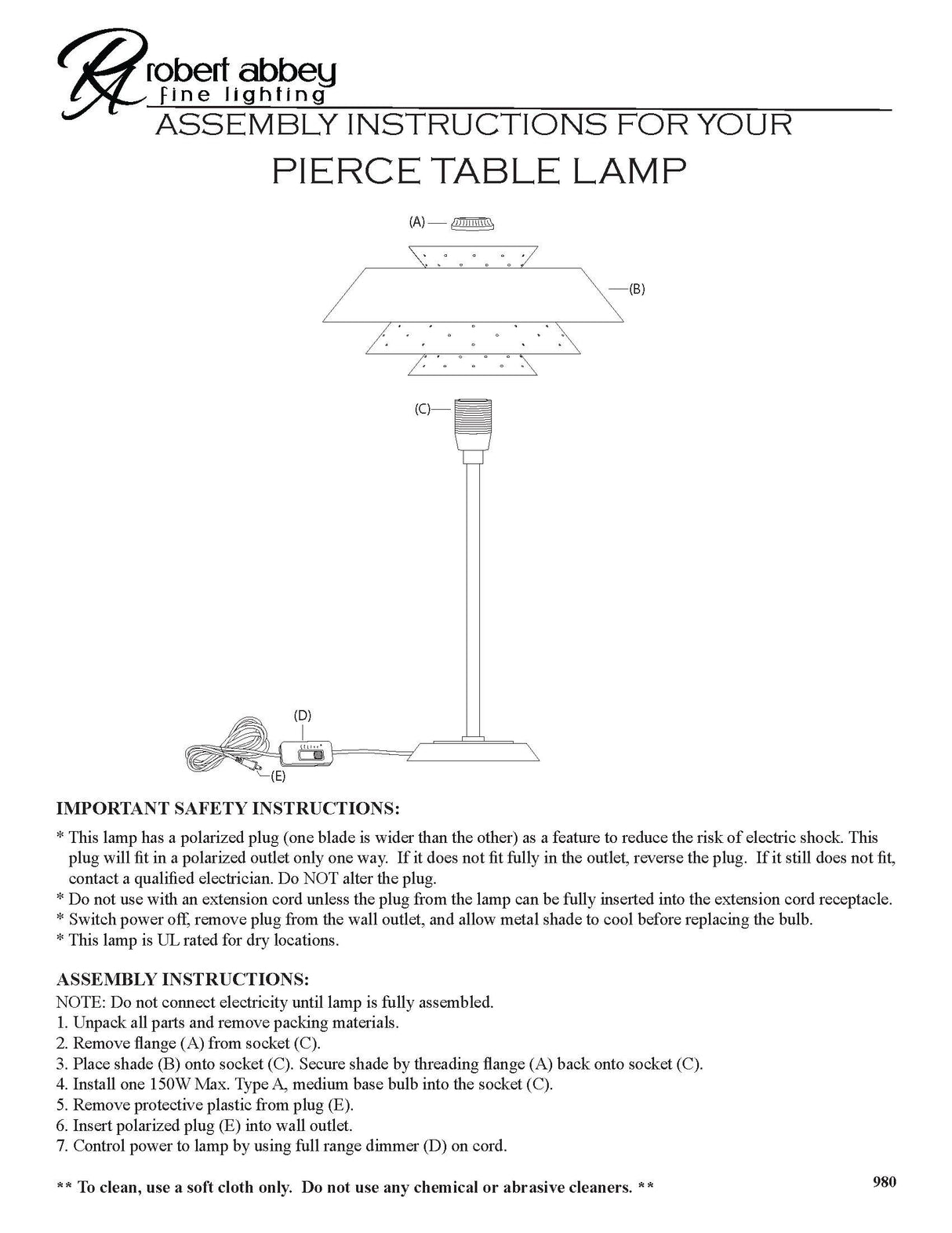 Robert Abbey (PM780) 17" x 26.5" PIERCE TABLE LAMP