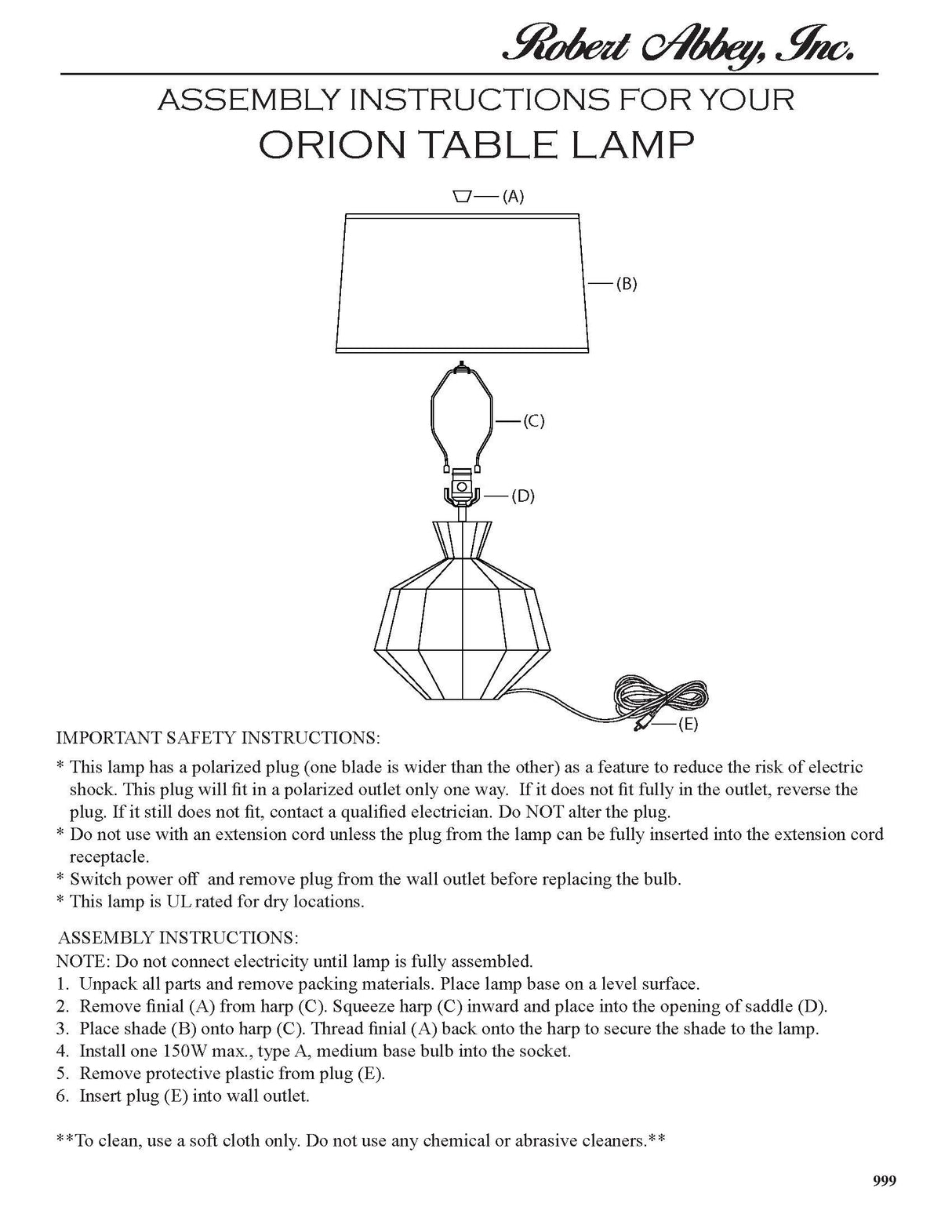 Robert Abbey (PM999) 13.63" x 27" ORION TABLE LAMP