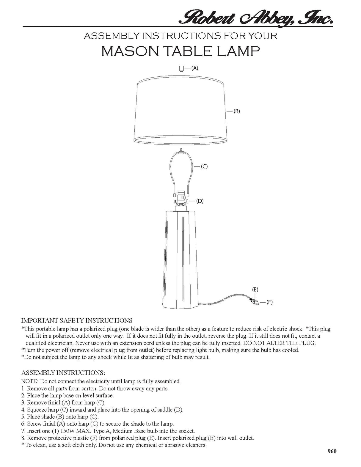 Robert Abbey (RR960) 6.5" x 25.88" MASON TABLE LAMP