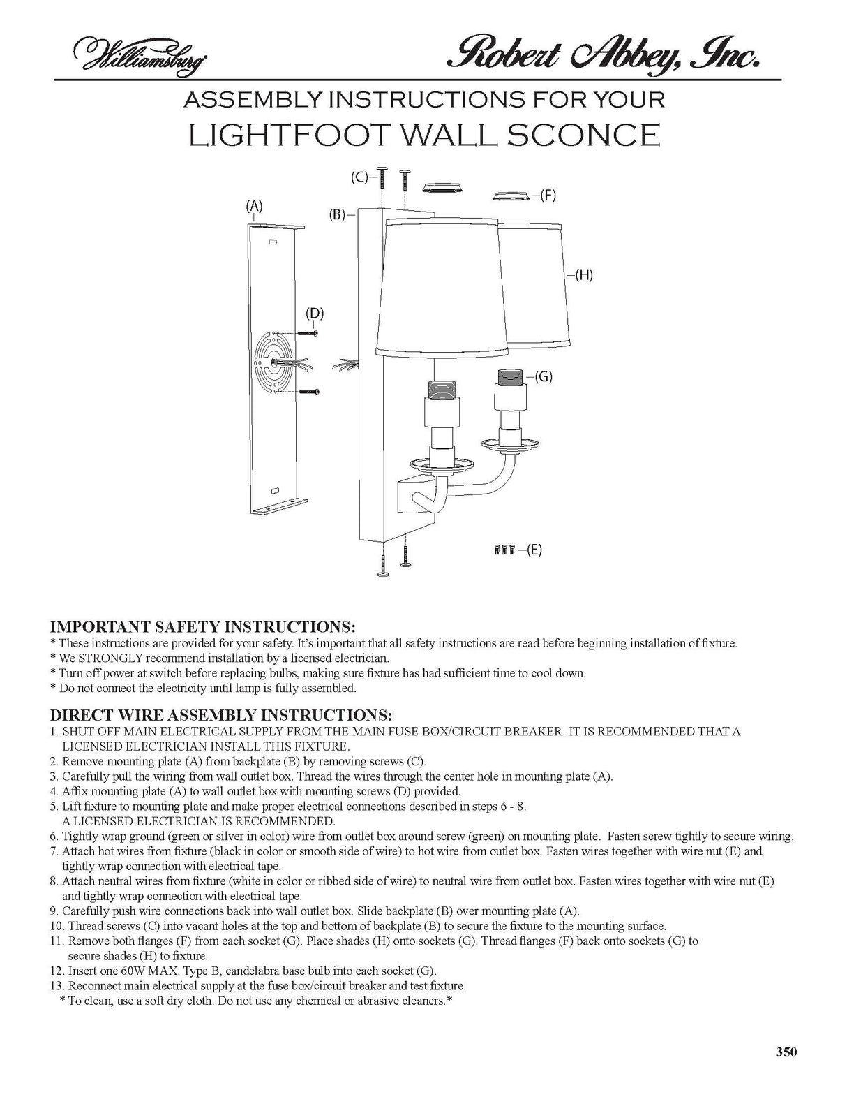 Robert Abbey (S1031) 13.5" x 16.5" WILLIAMSBURG LIGHTFOOT WALL SCONCE