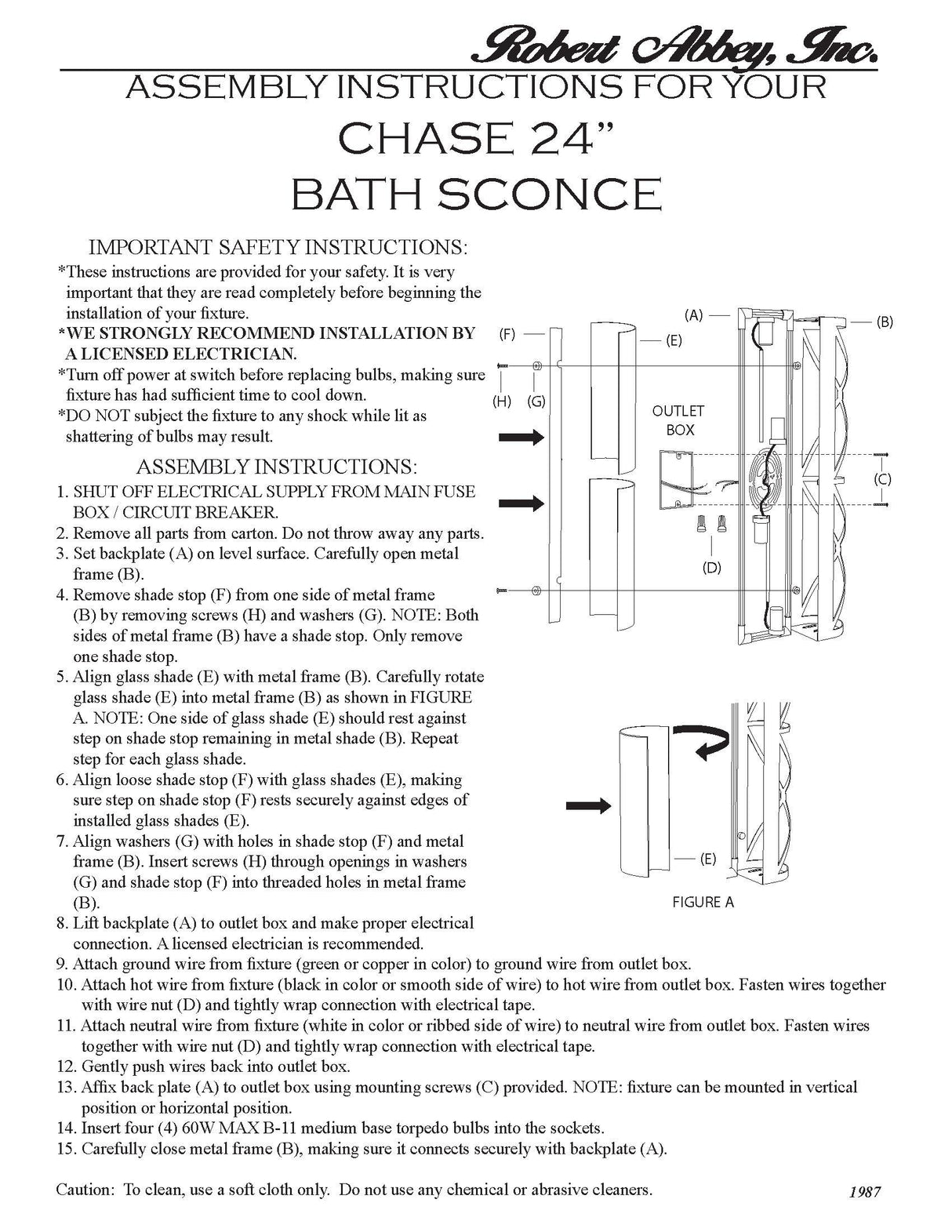 Robert Abbey (S1987) 4.13" x 5.38" CHASE WALL SCONCE