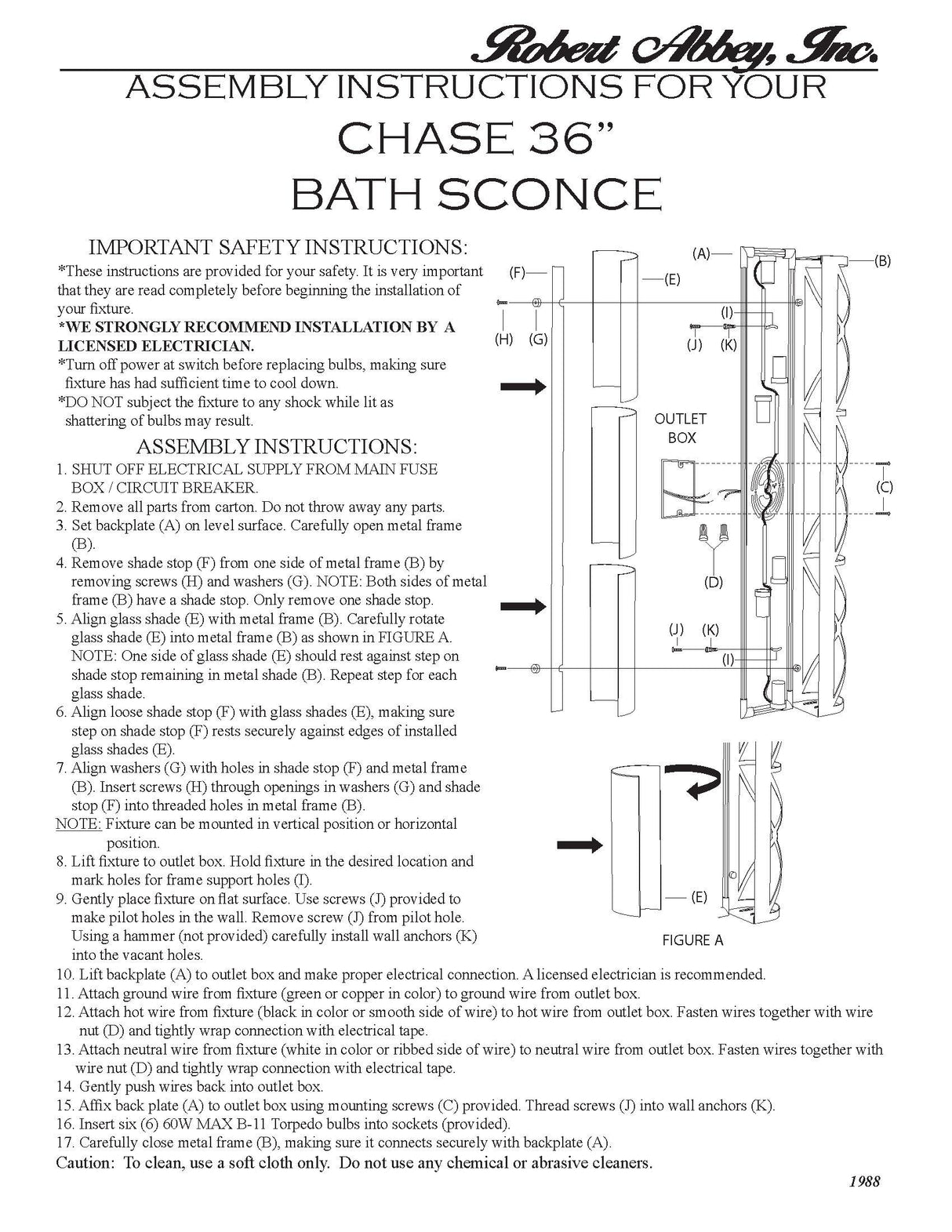 Robert Abbey (S1988) 4.13" x 5.38" CHASE WALL SCONCE