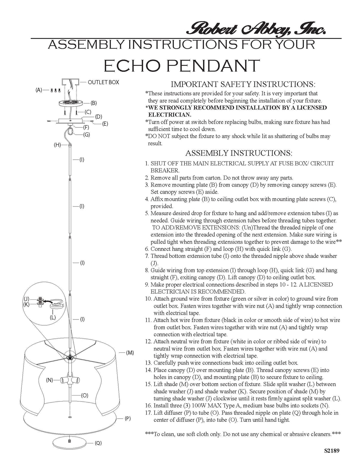 Robert Abbey (S2189) 20" x 12.5" ECHO PENDANT