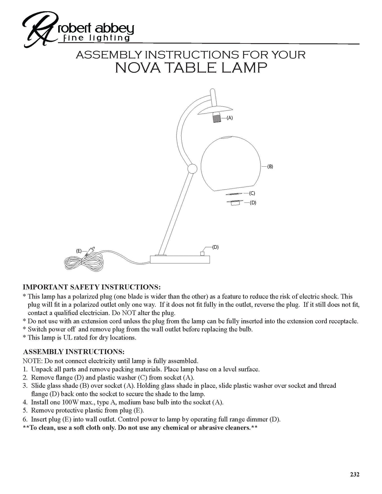 Robert Abbey (S232) 8" x 23.5" NOVA TABLE LAMP