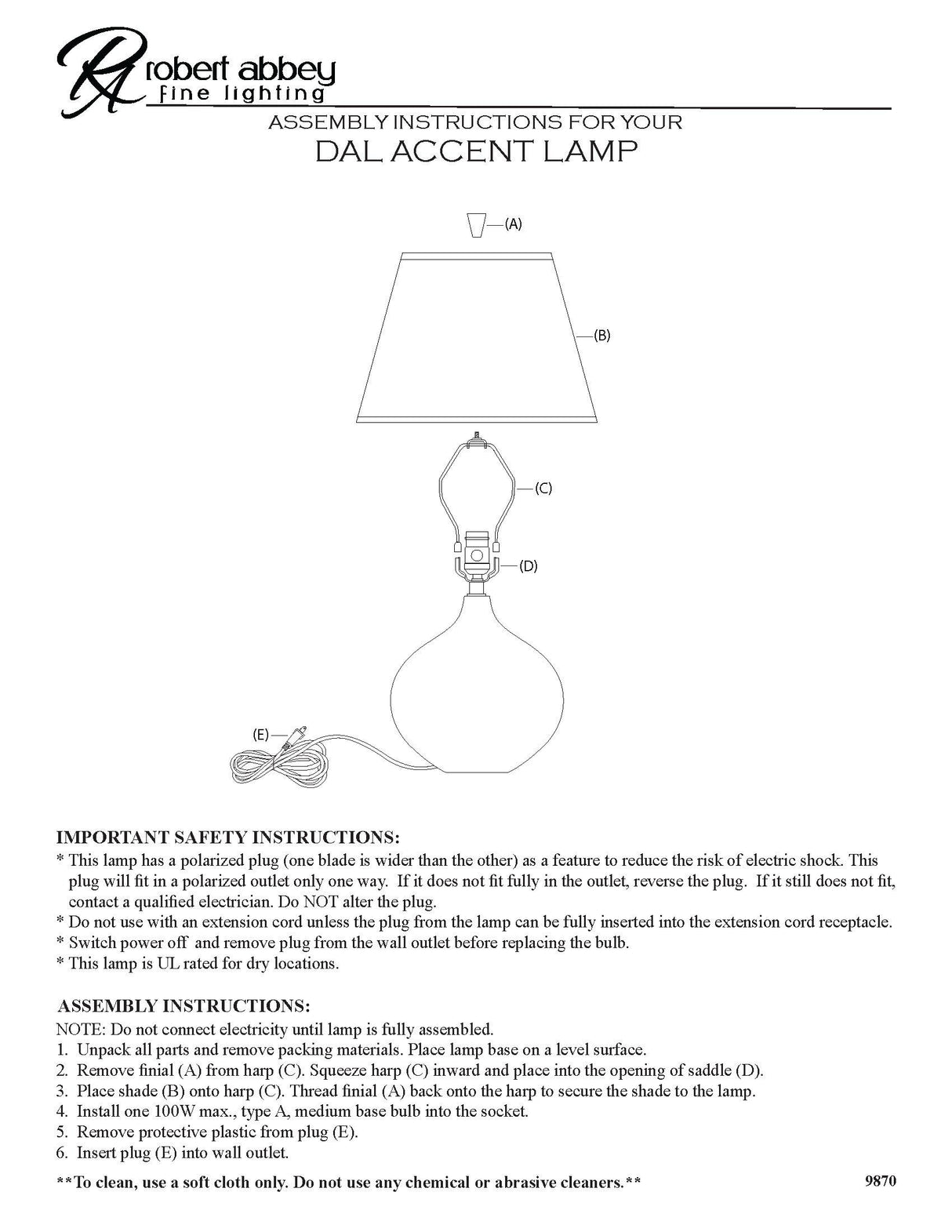 Robert Abbey (S9870) 9" x 19.25" DAL ACCENT LAMP