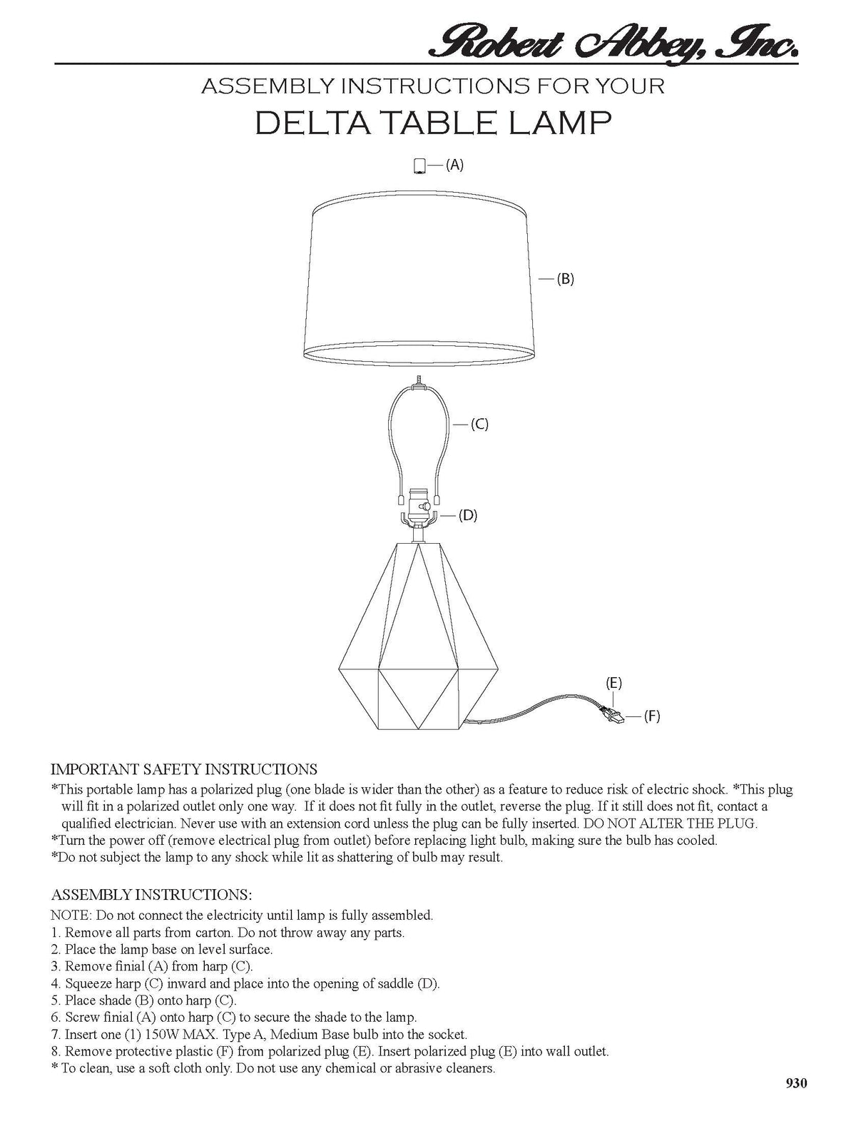 Robert Abbey (SM930) 10.25" x 22.5" DELTA TABLE LAMP
