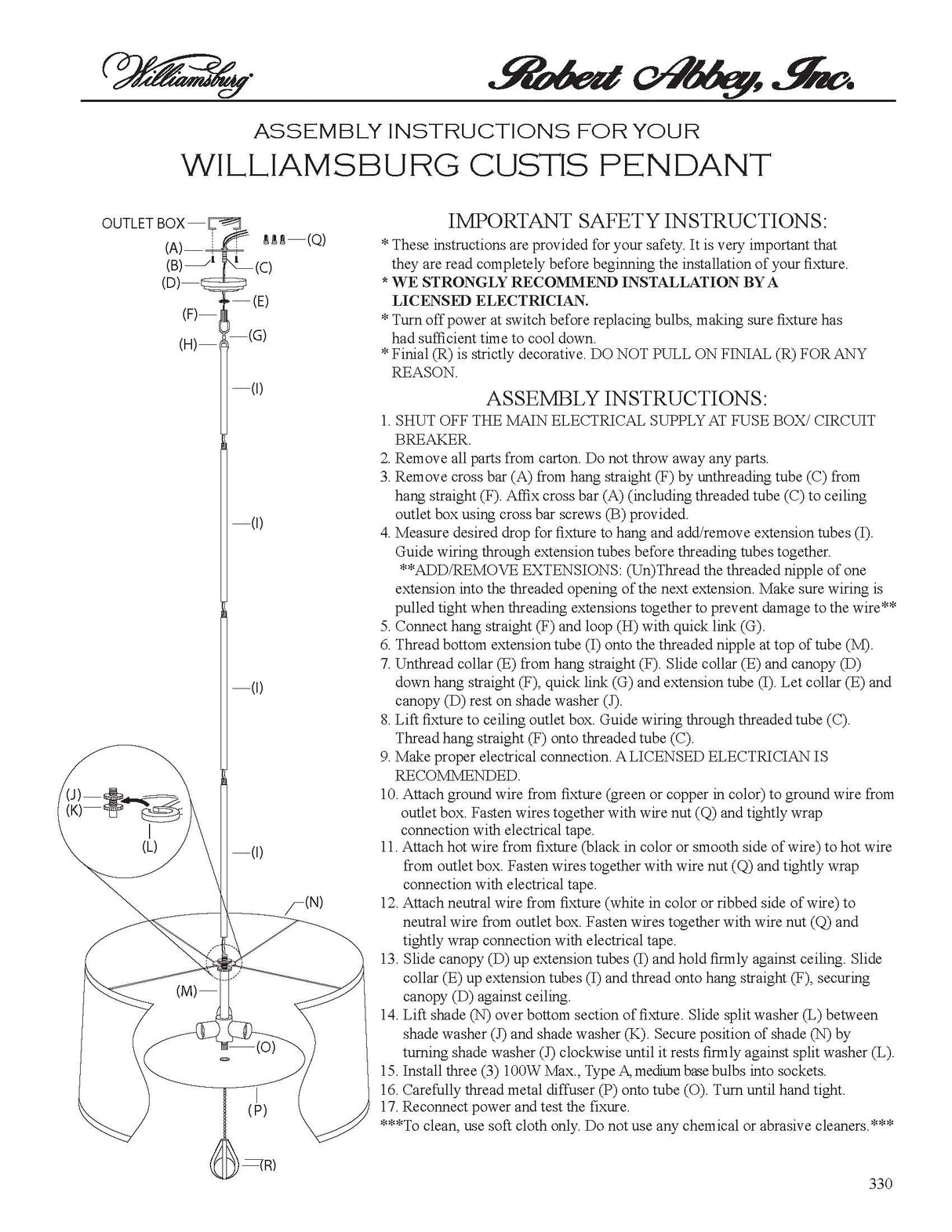 Robert Abbey (WB338) 25.5" x 14.5" WILLIAMSBURG CUSTIS PENDANT