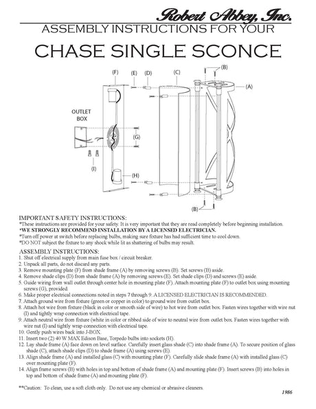 Robert Abbey (Z1986) 6.5" x 16.38" CHASE WALL SCONCE
