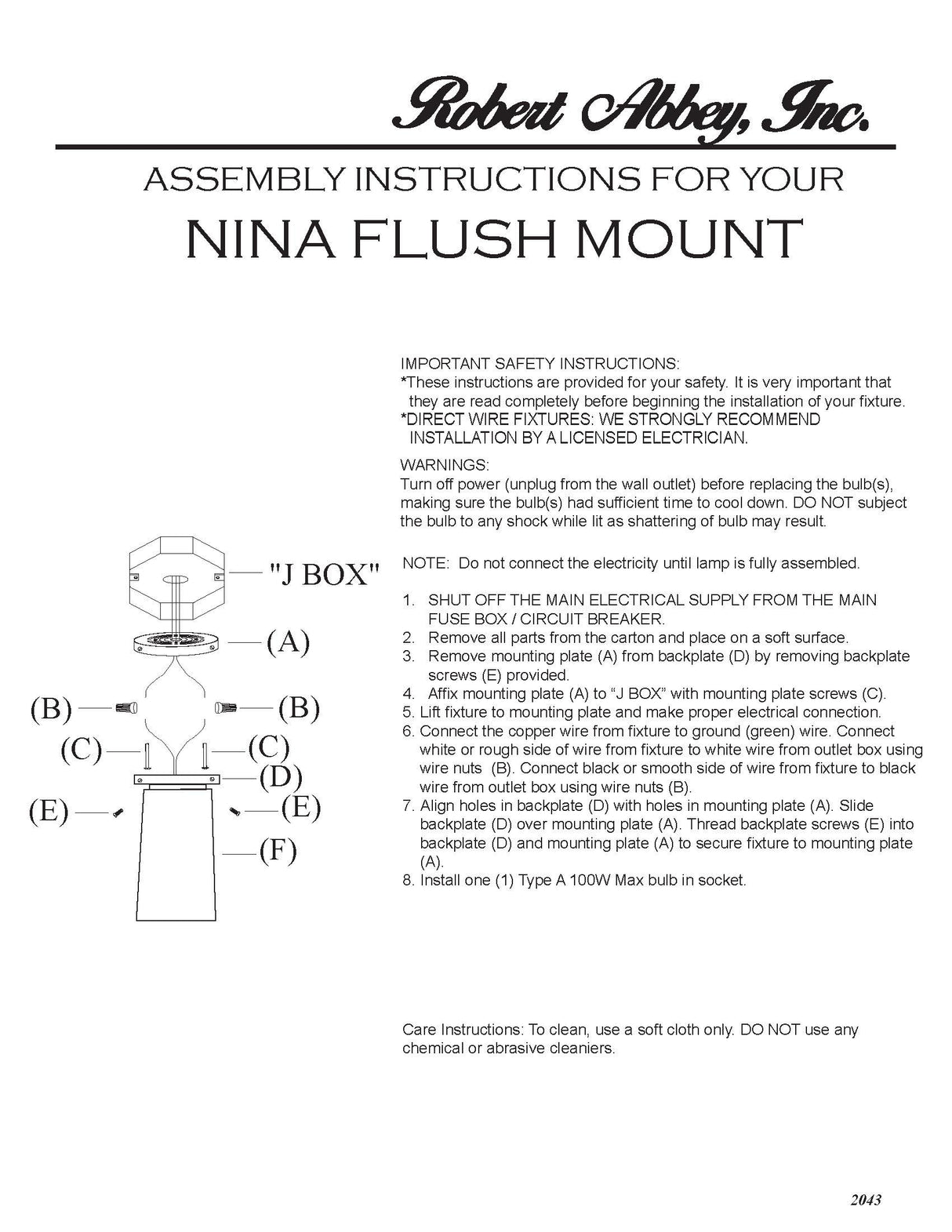 Robert Abbey (Z2043) 6" x 10.5" RICO ESPINET NINA FLUSHMOUNT