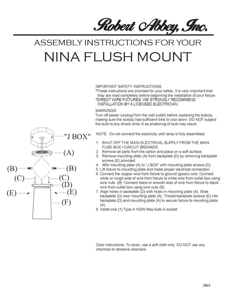 Robert Abbey (Z2043) 6" x 10.5" RICO ESPINET NINA FLUSHMOUNT