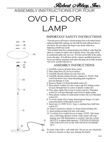Robert Abbey (Z2045) 10" x 66" RICO ESPINET OVO TORCHIERE