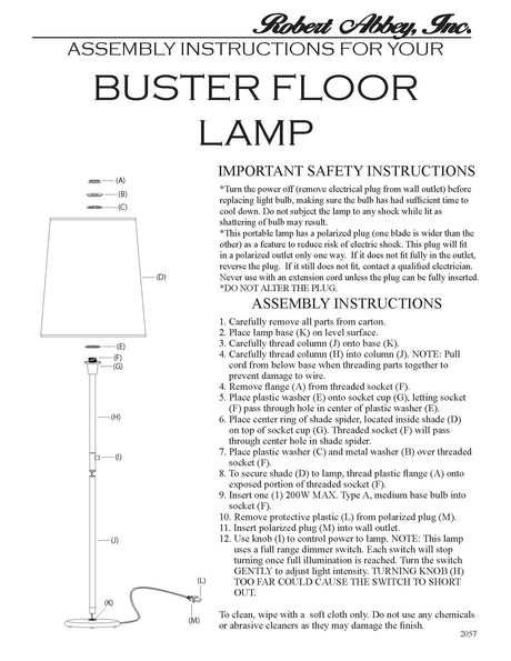 Robert Abbey (Z2057) 12" x 79.5" RICO ESPINET BUSTER FLOOR LAMP