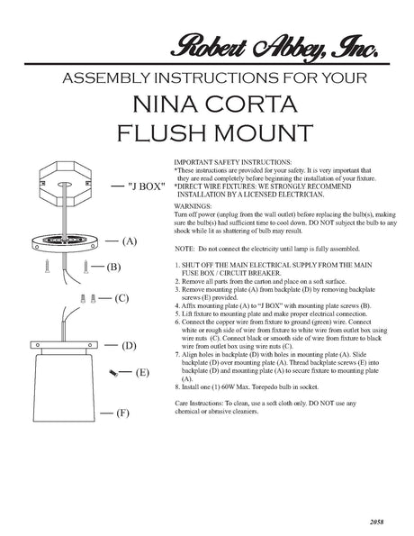 Robert Abbey (Z2058) 6" x 7.19" RICO ESPINET NINA FLUSHMOUNT